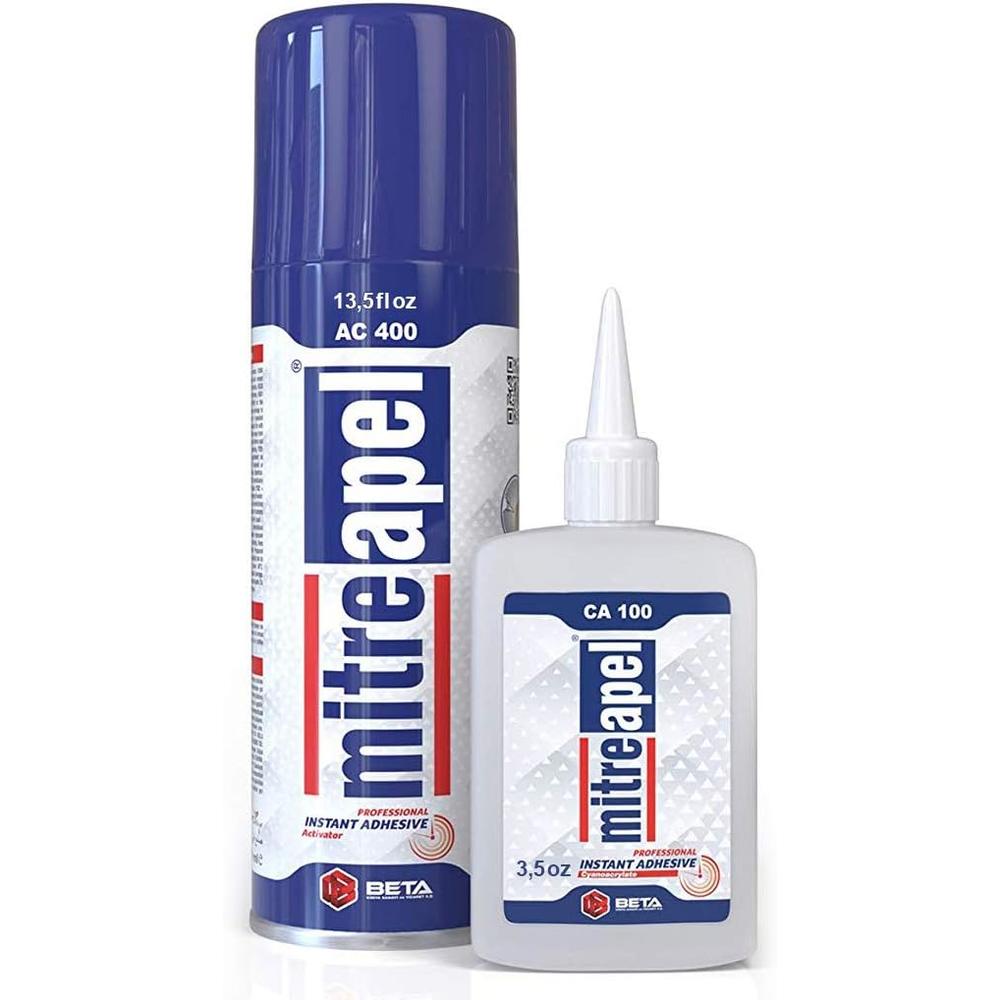 MITREAPEL Super CA Glue (3.5 oz.) with Spray Adhesive Activator (13.5 fl oz.) - Ca Glue with Activator for Wood, Plastic, Metal