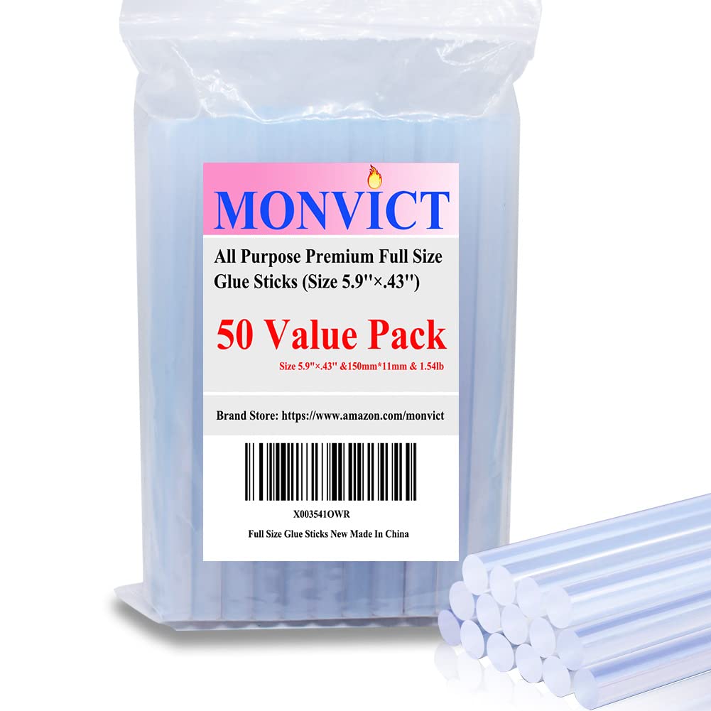 Generic MONVICT Hot Glue Sticks, Pack of 50 (1.54 lb) 6Long 0.43 Diameter  Full-Size Hot Glue Gun Sticks Art Glues Pastes Ho
