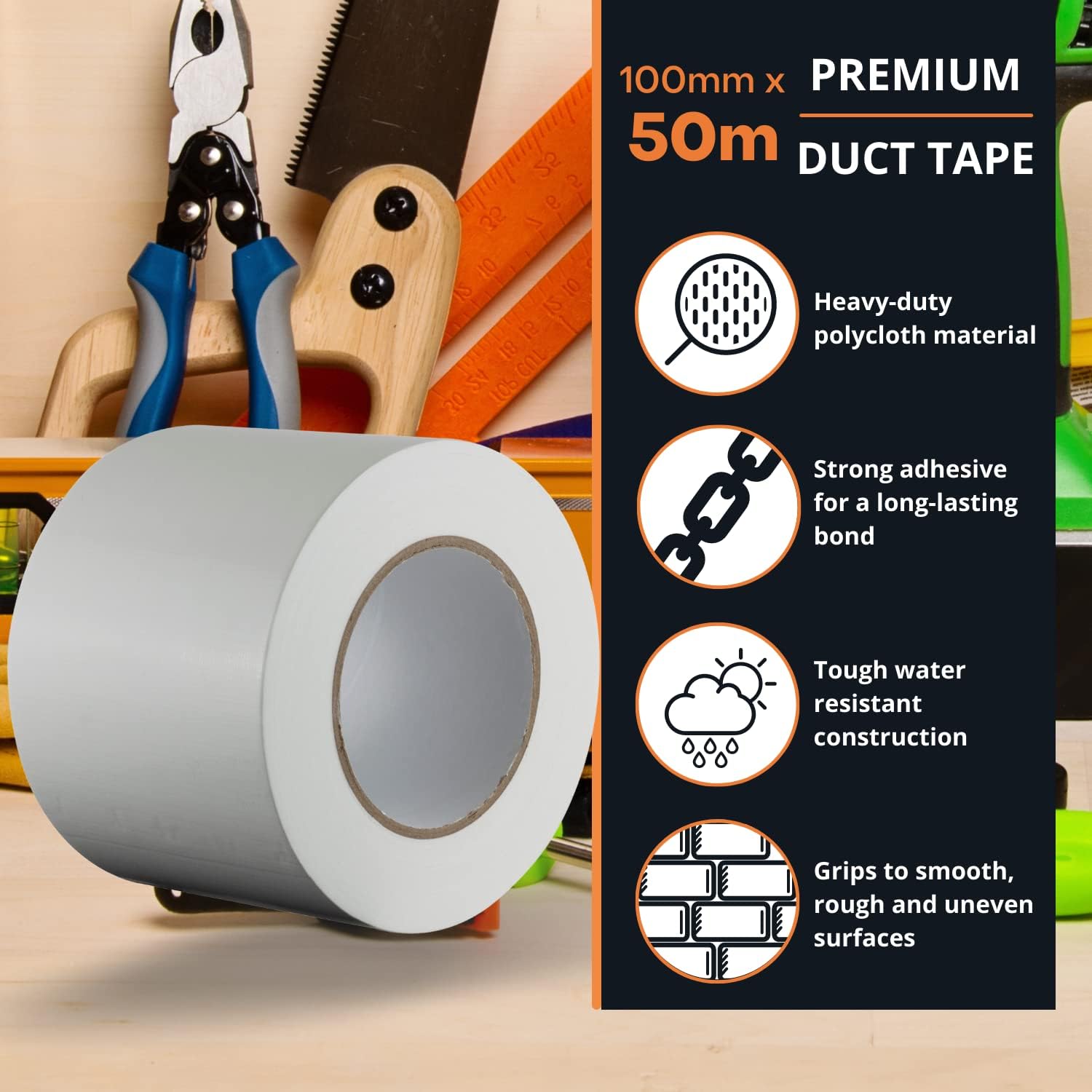 GTSE White Duct Tape, Wide Roll, 4 Inches x 55 Yards (164 ft), Heavy-Duty, Waterproof, 1 Roll Pack