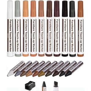 Lifreer Furniture Markers Touch Up, 21 Pcs Wood Filler Floor Scratch Repair Kits, Wood Markers and Wax Sticks with Sharpener Kit for F