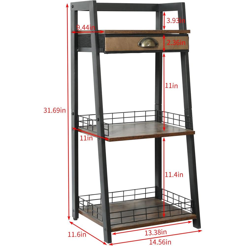 keomaisyto 3-Tier Bathroom Ladder Shelf, Bathroom Floor Storage Shelf with Drawer, Freestanding Tower Shelf, Open Shelving Unit for Bathro