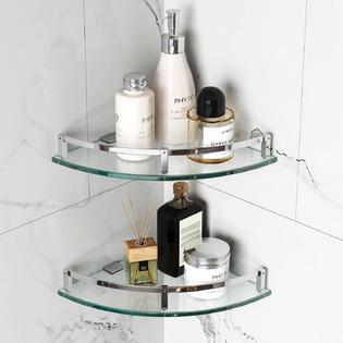 WAKLOND Bathroom Shelves, Glass Shelf Wall Mounted Tempered Glass Corner  Shower Shelf with 304 Stainless Steel