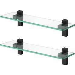 KES Glass Shelves for Bathroom 2 Pack, 15.8 Inch Tempered Glass Floating Shelves Wall Mount Matte Black, BGS3201S40-BK-P2