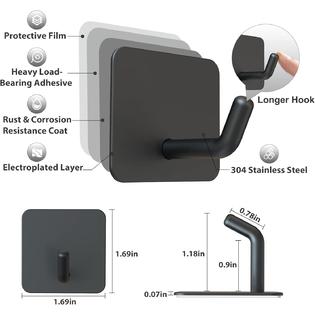 VIS'V Adhesive Hooks, Black Adhesive Wall Hooks Heavy Duty Waterproof  Stainless Steel Self Adhesive Hooks