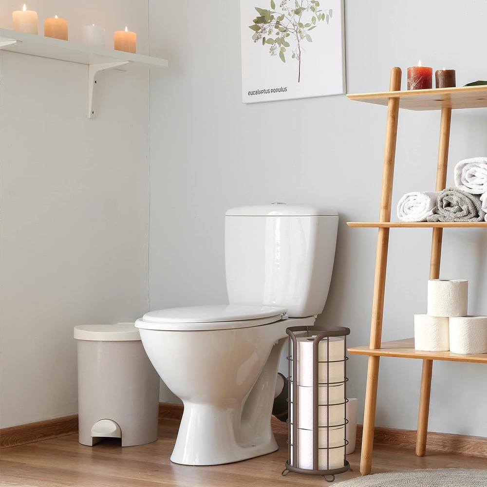BROOKSTONE, Bronze Toilet Paper Holder, Freestanding Bathroom Tissue Organizer, Minimalistic Storage Solution, Modern
