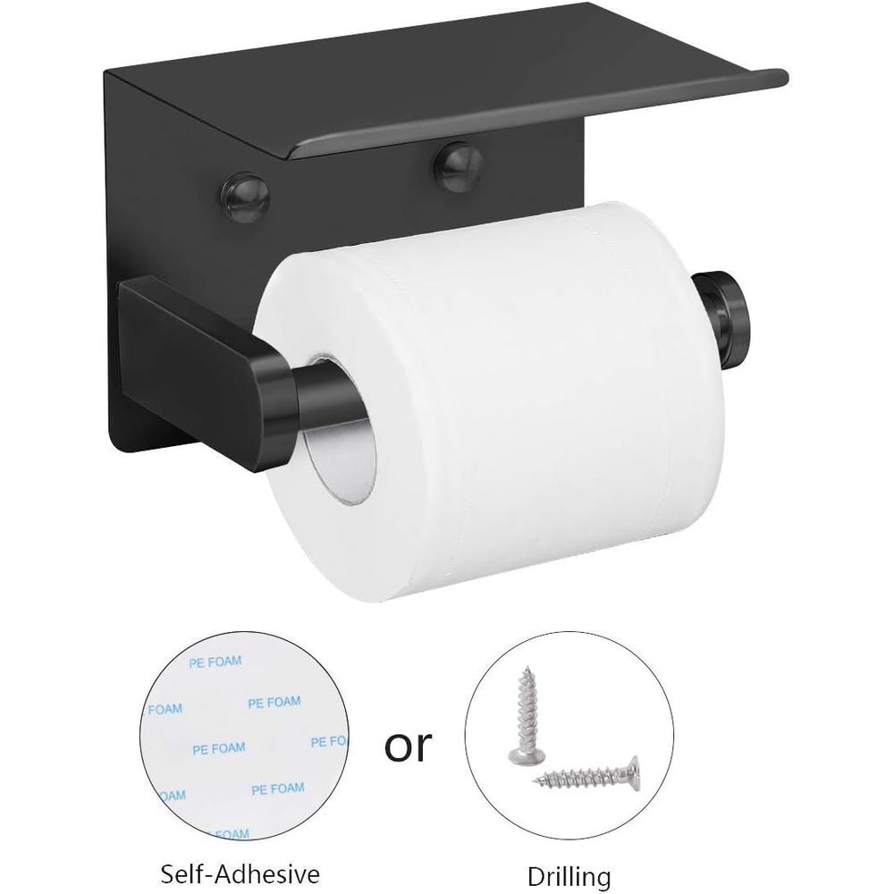 VAEHOLD Self Adhesive Toilet Paper Holder with Phone Shelf SUS 304 Stainless Steel Wall Mounted Toilet Paper Roll Holder - Rustproof an