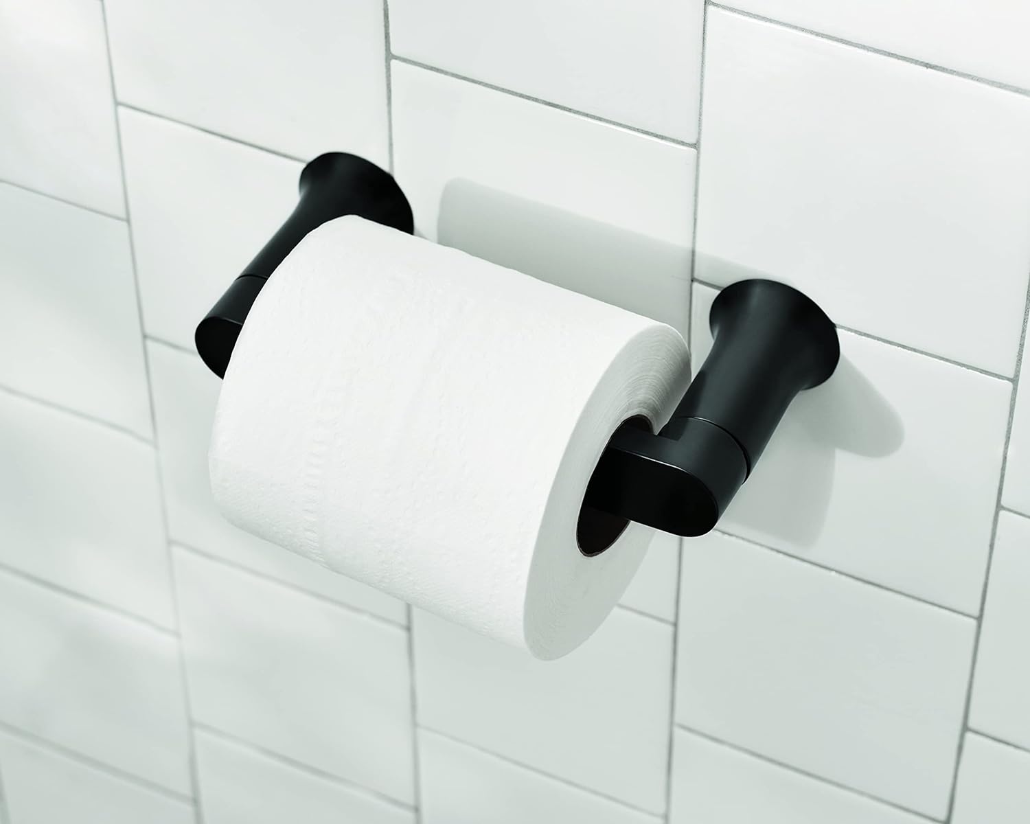 Moen Genta Matte Black Modern Double Post Wall Mount Pivoting Toilet Paper Holder, BH3808BL
