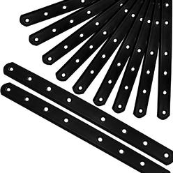 Generic 12Pack Straight Brackets Black,10Inch 250MM Mending Plate Metal Brackets for Brace, Heavy Duty Joining Plates for Wood Fence Bo
