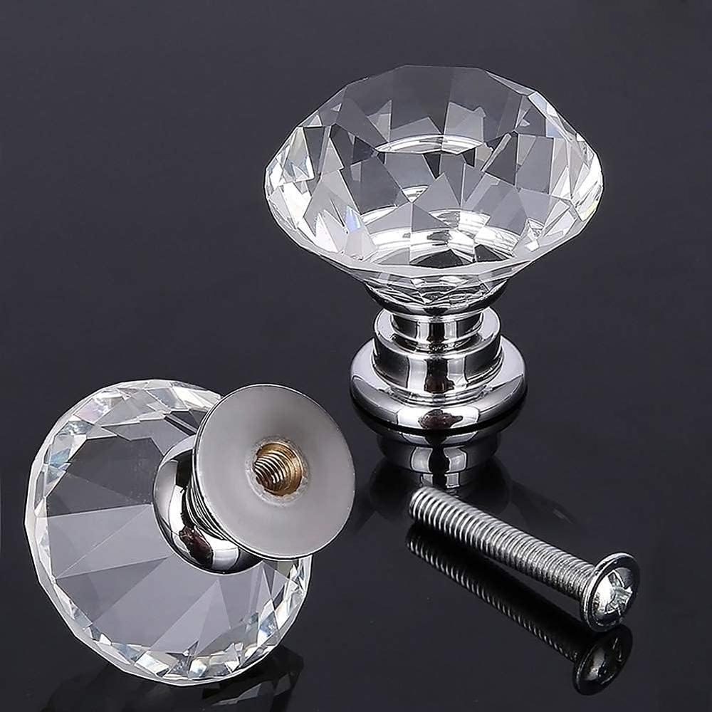 Akstore 6 Pcs Crystal Glass Cabinet Knobs 30mm Diamond Shape Drawer Kitchen Cabinets Dresser Cupboard Wardrobe Pulls Handles (30mm, Cle