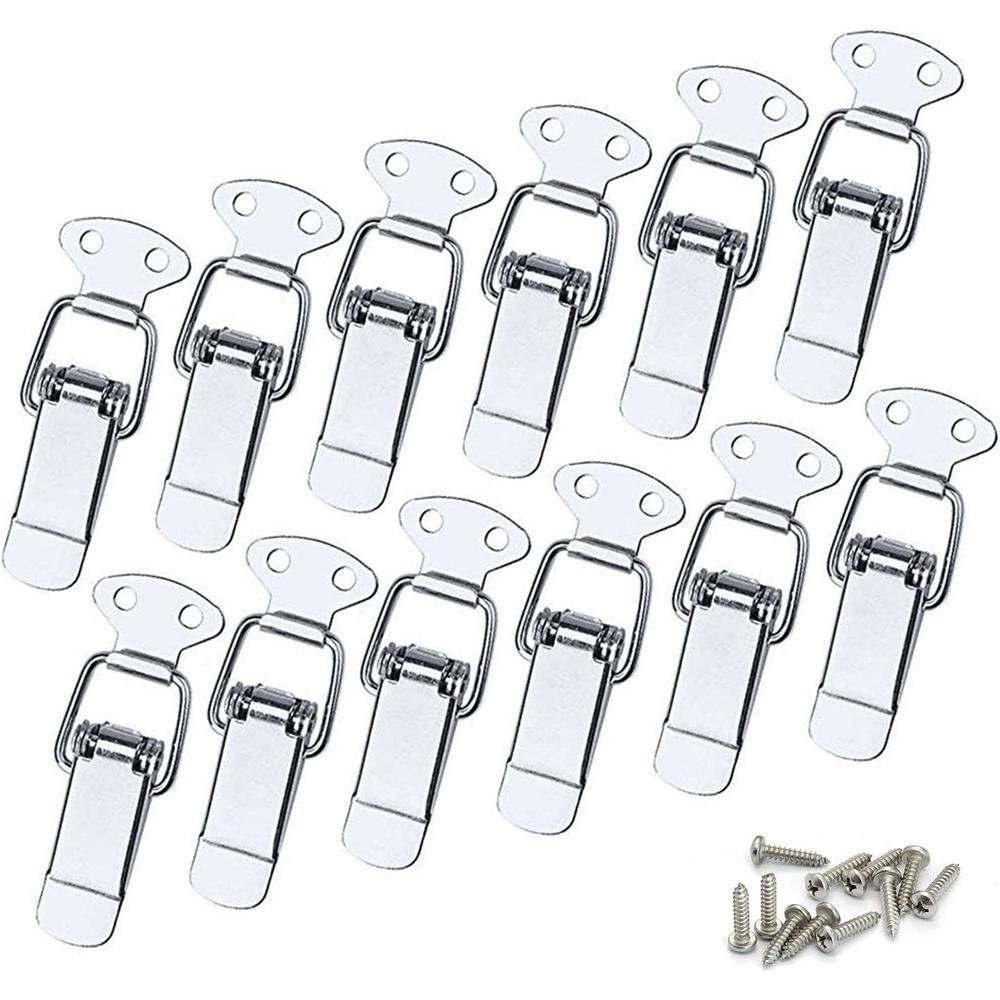 auhoky 12Pcs Stainless Steel Spring Loaded Toggle Latches with 48Pcs Mounting Screws,  Case Box Chest Trunk Latch Catches Hasps Clamps
