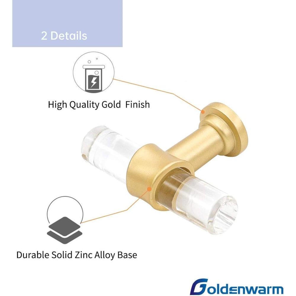 Goldenwarm 10 Pack  Kitchen Cabinet Handles Gold Drawer Handles - Crystal Acrylic with Brushed Brass 5" Hole Centers Handles for Cabi