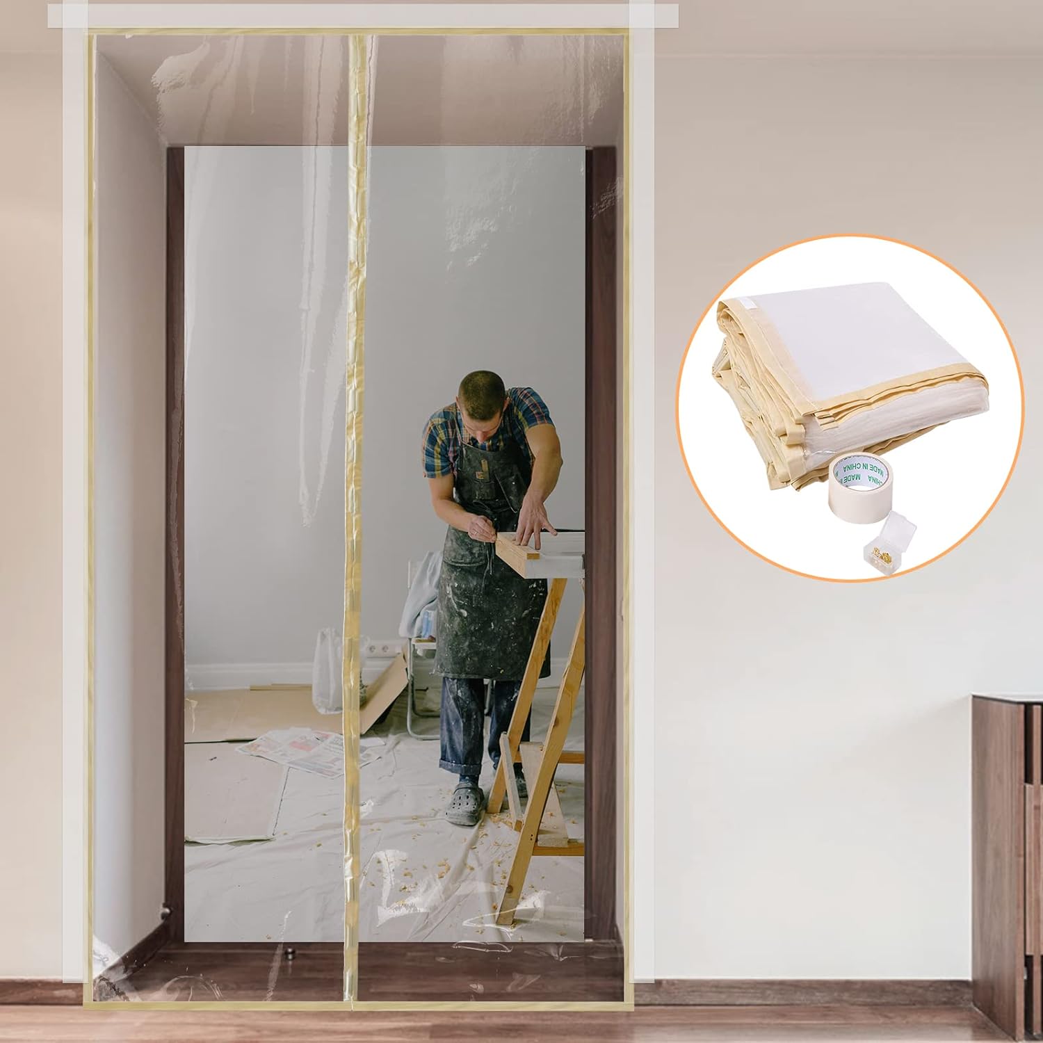 PICK FOR LIFE Dust Barrier, Magnetic Dust Barrier Door Kit for Dust Containment Self-Closing Plastic Sheeting Construction Dust Barrier, Bath