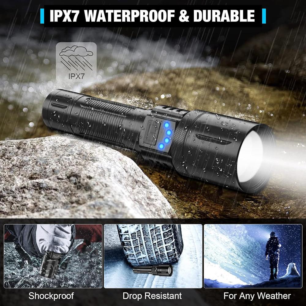 DanByte Rechargeable Tactical LED Flashlights, Super Bright 8000 Lumens Flashlight High Lumen(for Camping and Hiking) with IPX7 Water-R