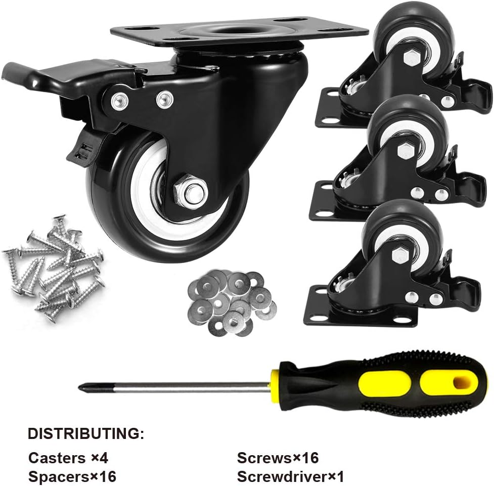 ASHGOOB 2" Caster Wheels Set of 4, Heavy Duty Casters with Brake, No Noise Locking Casters with Polyurethane (PU) Wheels, Swivel P