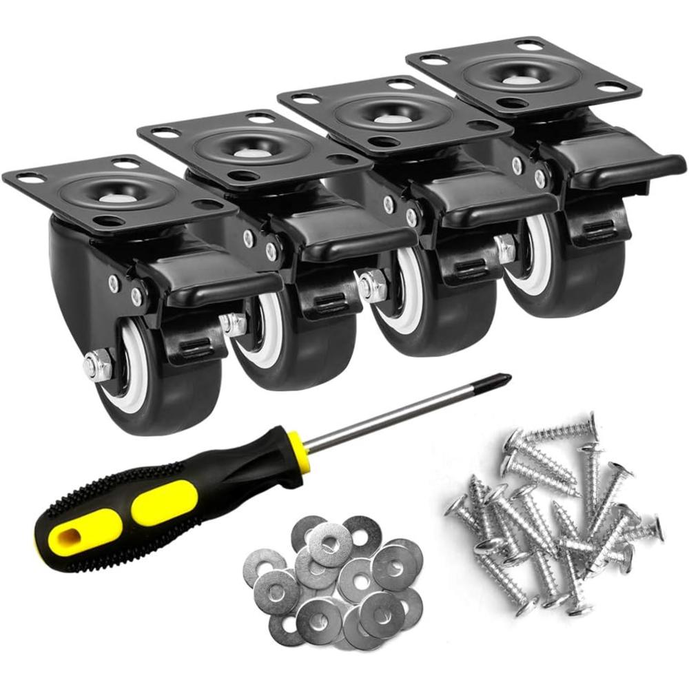 ASHGOOB 2" Caster Wheels Set of 4, Heavy Duty Casters with Brake, No Noise Locking Casters with Polyurethane (PU) Wheels, Swivel P