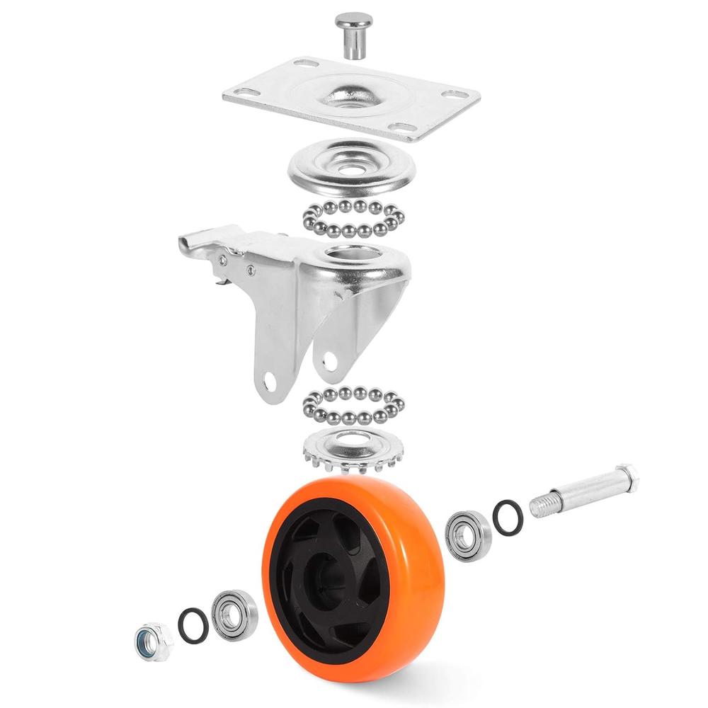 Meubelwielen van 50 mm met veiligheidsrem, set van 4, zware wielen (2 met remmen en 2 zonder) strandstoelwielen met 400 kg totale capaciteit Meubelwielen van 50 mm met veiligheidsrem, set van 4, zware wielen (2 met remmen en 2 zonder) strandstoelwielen met 400 kg totale capaciteit