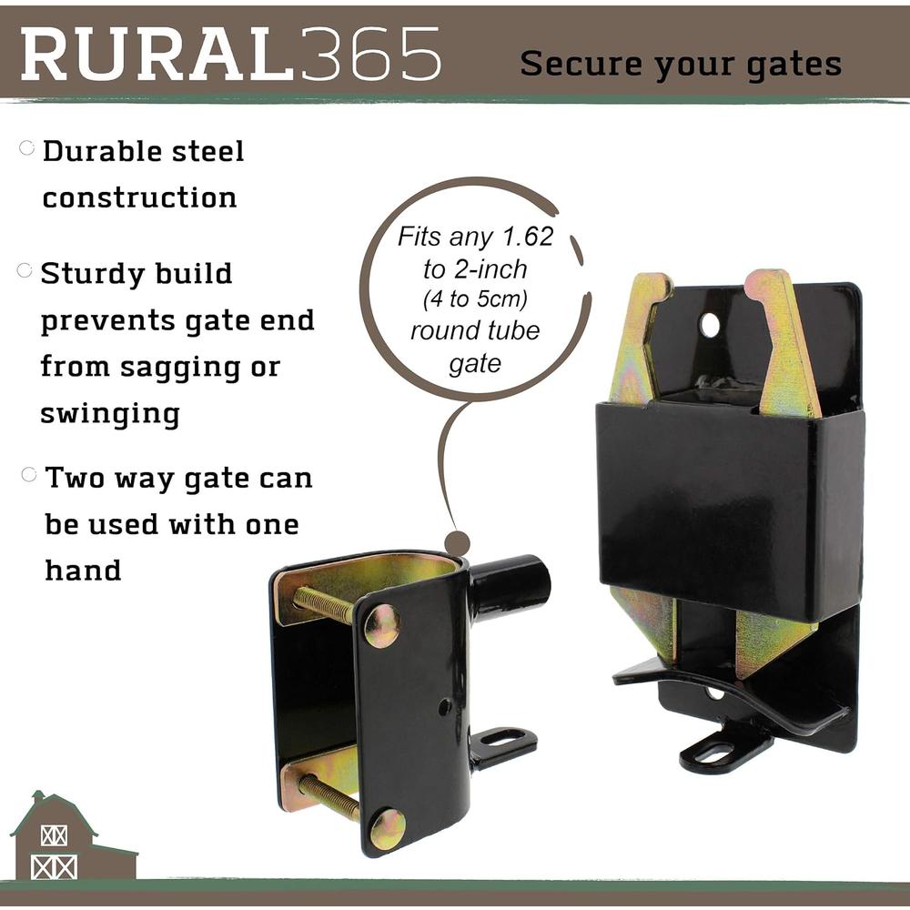 Rural365 Farm Gate Latch 2 Way Gate Latch - Black Two Way Gate Latch Livestock Cattle Gate for Horse Corrals, Ranches