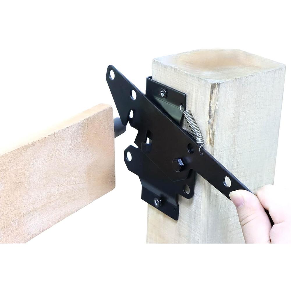 NIDAYE Heavy Duty Self-Locking Gate Latch - Post Mount Automatic Gravity Lever Gate Latch for Wooden Fence with Fasteners/Black Finish