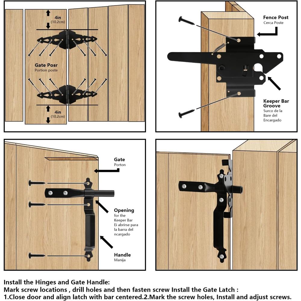 HOME MASTER HARDWARE Wood Gate Hardware Set - Heavy Duty 8" Decorative Strap Hinges and Spring Loaded Latch Gate Kit with