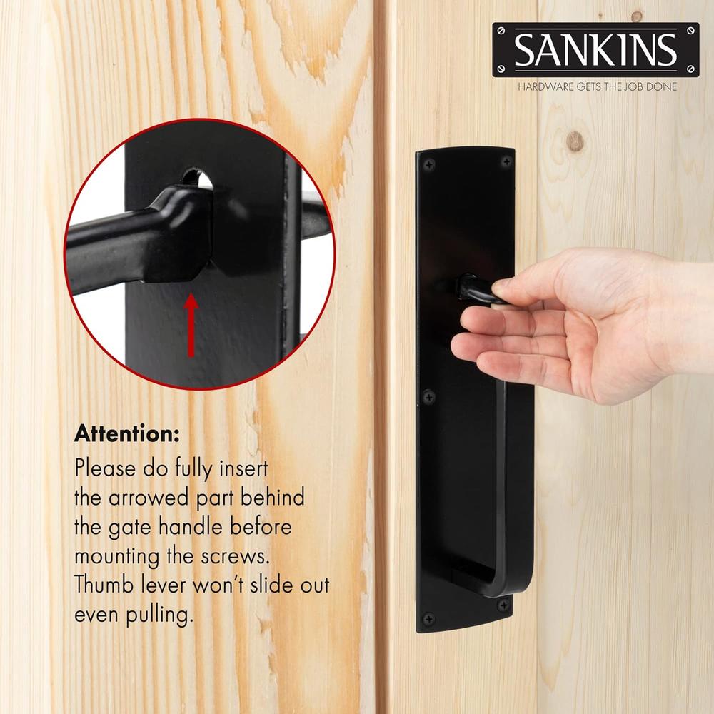 SANKINS Thumb Gate Latch Hardware for Wooden Fence Heavy Duty, Self Locking Fence Latch Kit with Handle, Door Latch Gate Lock kit for W