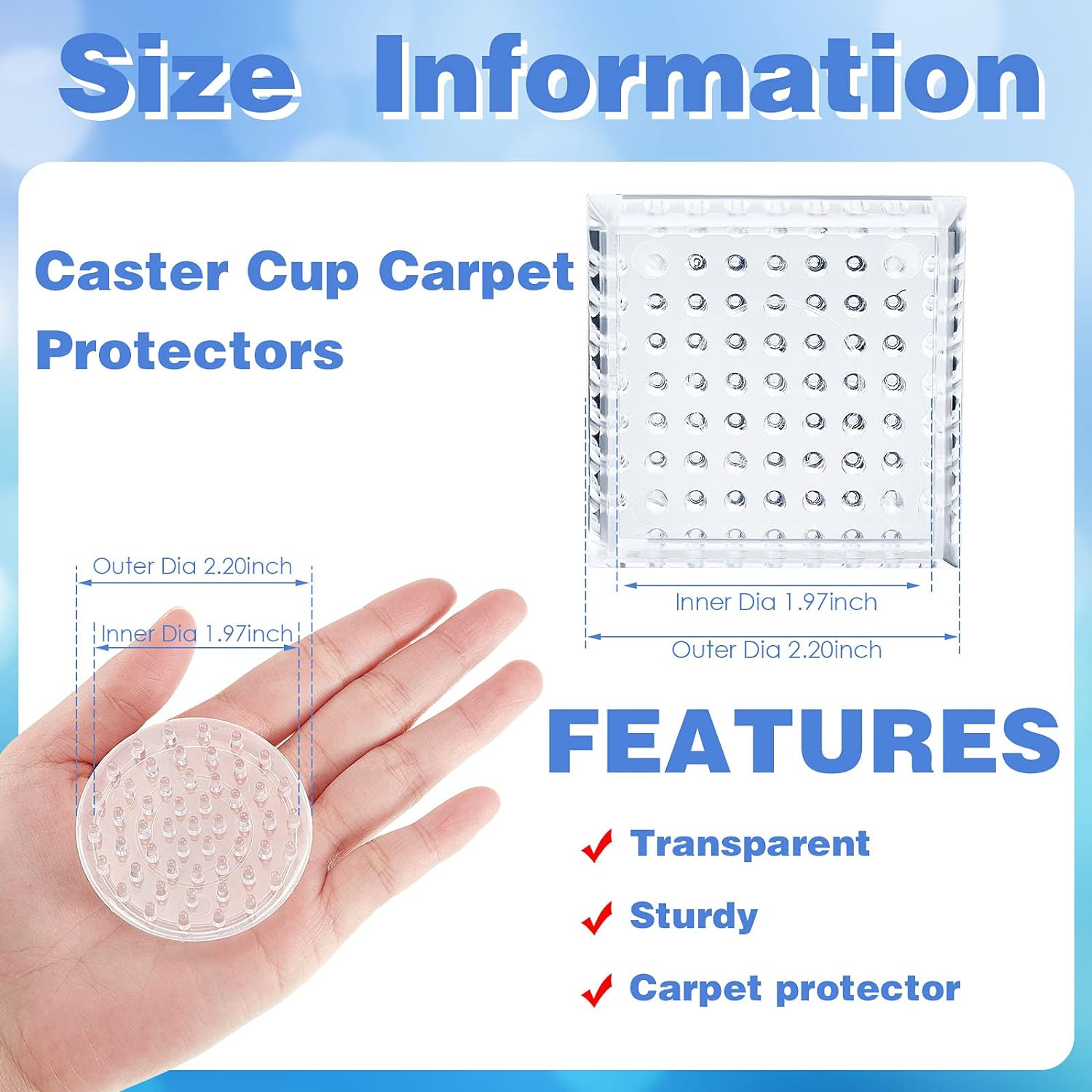 Queekay Carpet Protector Spiked Caster Cups Plastic Caster Cups Round and Square Comfortable Touch Caster Cup Spiked Furniture Cup for