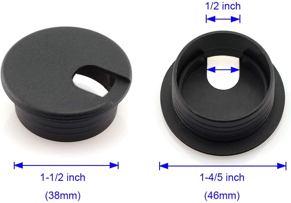 HJ Garden 2pcs 1-1/2 inch Desk Wire Cord Cable Grommets Hole Cover Office PC Desk Cable Cord Organizer Plastic Cover Black