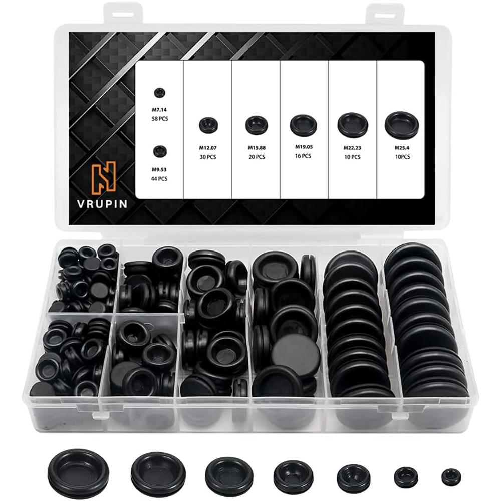 Vrupin 188 Pieces Closed Rubber Grommet Firewall Solid Closed Hole Plug Assortment Kit for Wire Electrical Appliance Plumbing