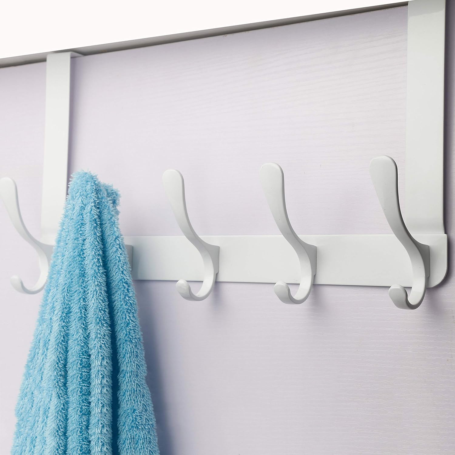 Skoloo Over The Door Hook Rack, 5 Door Hanger Hooks for Clothes Towels Coat, Over The Door Coat Rack (White)