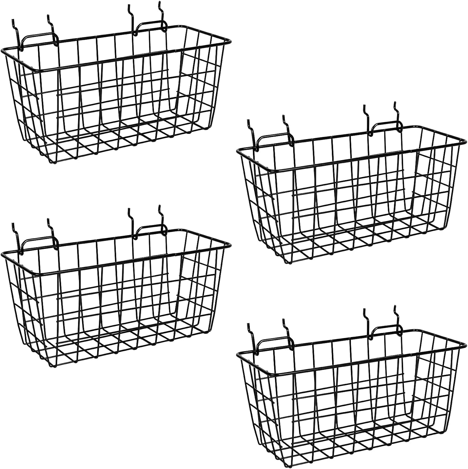 G.CORE 4 Pack Pegboard Baskets, Black Metal Shelves Hooks to 1/8" and 1/4" Hole Peg Boards, Peg Board Baskets Bins Set - Org