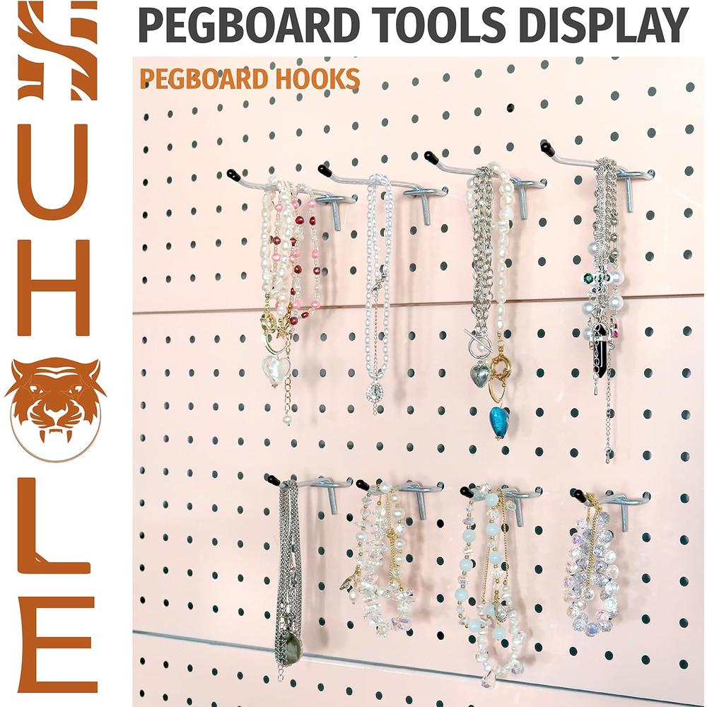HUHOLE Pegboard Hooks 50PC Pegs Ideal Garage Organization Wall Storage Tool Organizer Fit 1/4" 1/8" Peg Board with Plastic T