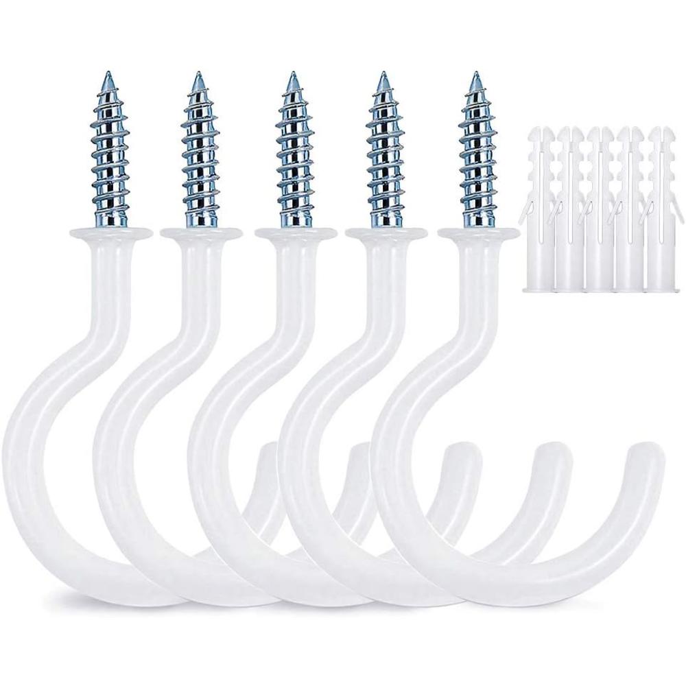 Hibeiers 12 Pcs 2.9 Inches White Ceiling Hooks,Vinyl Coated Screw-in Wall Hooks, Plant Hooks, Kitchen Hooks, Cup Hooks Great for Indoor