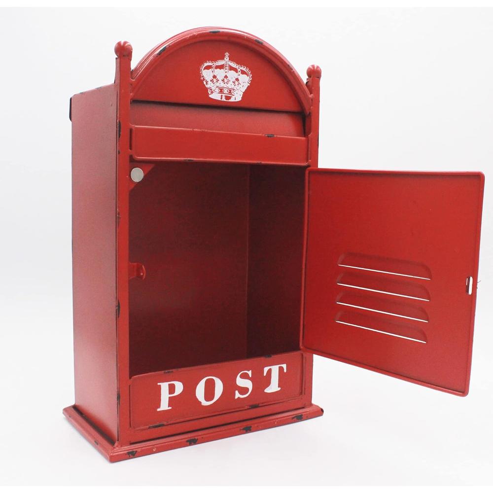 Funerom Vintage Wall Mounted Post Box Metal Mailbox 9 x 5.5 x 14.6 Inches, Rustic Red
