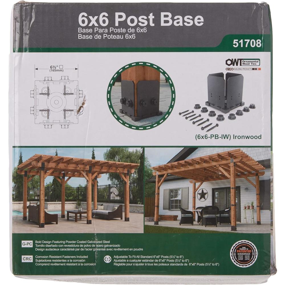 OZCO 51708 Ironwood 6X6 Post Base, (1 per Pack) , Black