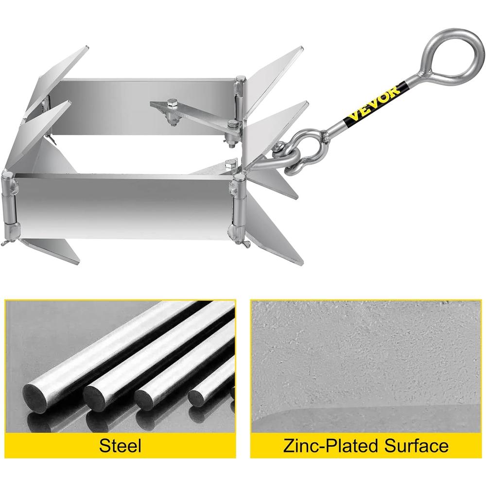 VEVOR Cube Anchor for Boats, 13 lb Fold and Hold Anchor, Galvanized Steel Anchor, Heavy Duty Square Anchor for 18'-30' Boat, Cube Anc