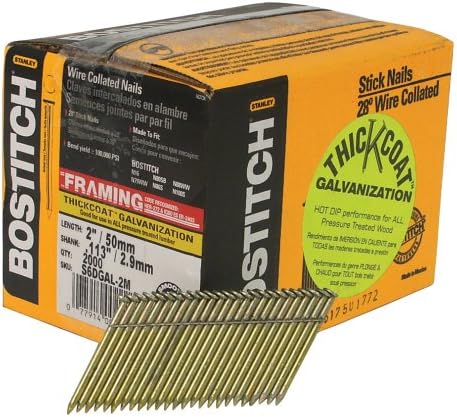 Stanley Bostitch BOSTITCH S6DGAL-2M Thickcoat Clipped Head 2-Inch by .113-Inch by 28 Degree Wire Collated Framing Nail (2,000 per Box)