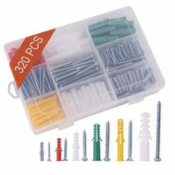 Generic 320PCS Plastic Drywall Wall Anchors Screw Assorment Kit, Self Tapping Screws and Ribbed Wall Anchors, Assorted Sizes Wall Plug