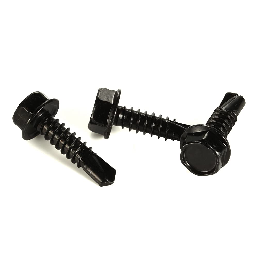 Generic #8 x 3/4" Hex Washer Head Self Drilling Screws Black Oxidized, 410 Stainless Steel, 100 PCS