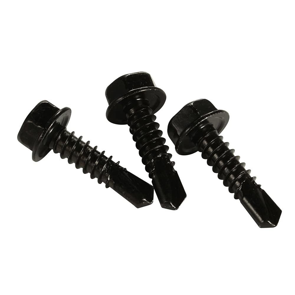 Generic #8 x 3/4" Hex Washer Head Self Drilling Screws Black Oxidized, 410 Stainless Steel, 100 PCS