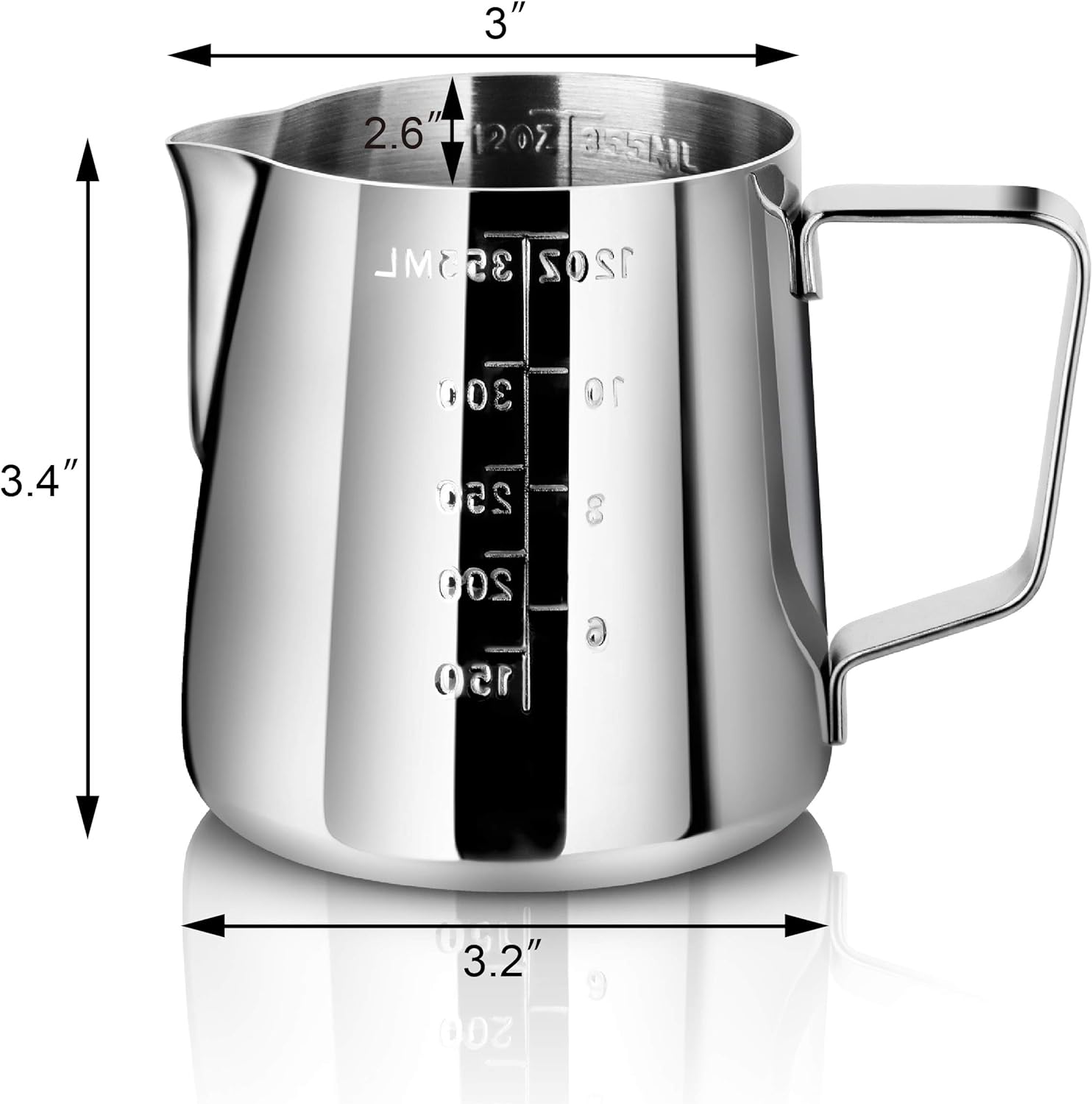 New Star Foodservice 28805 Commercial Grade Stainless Steel 18/8 Frothing Pitcher, 12-Ounce with Measurement Scale