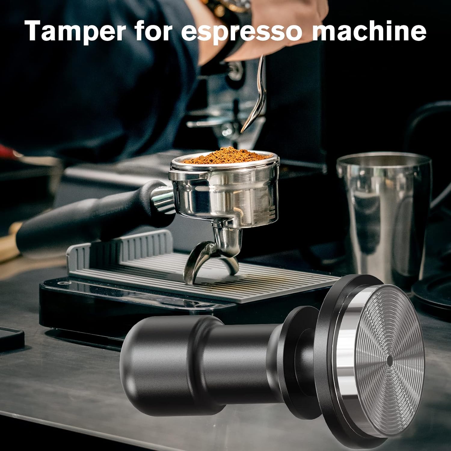 PUSEE 53mm Espresso Tamper,Premium 30lb Calibrated Espresso Tamper Upgrade Coffee Tamper with Spring Loaded,100% Stainless Steel Grou