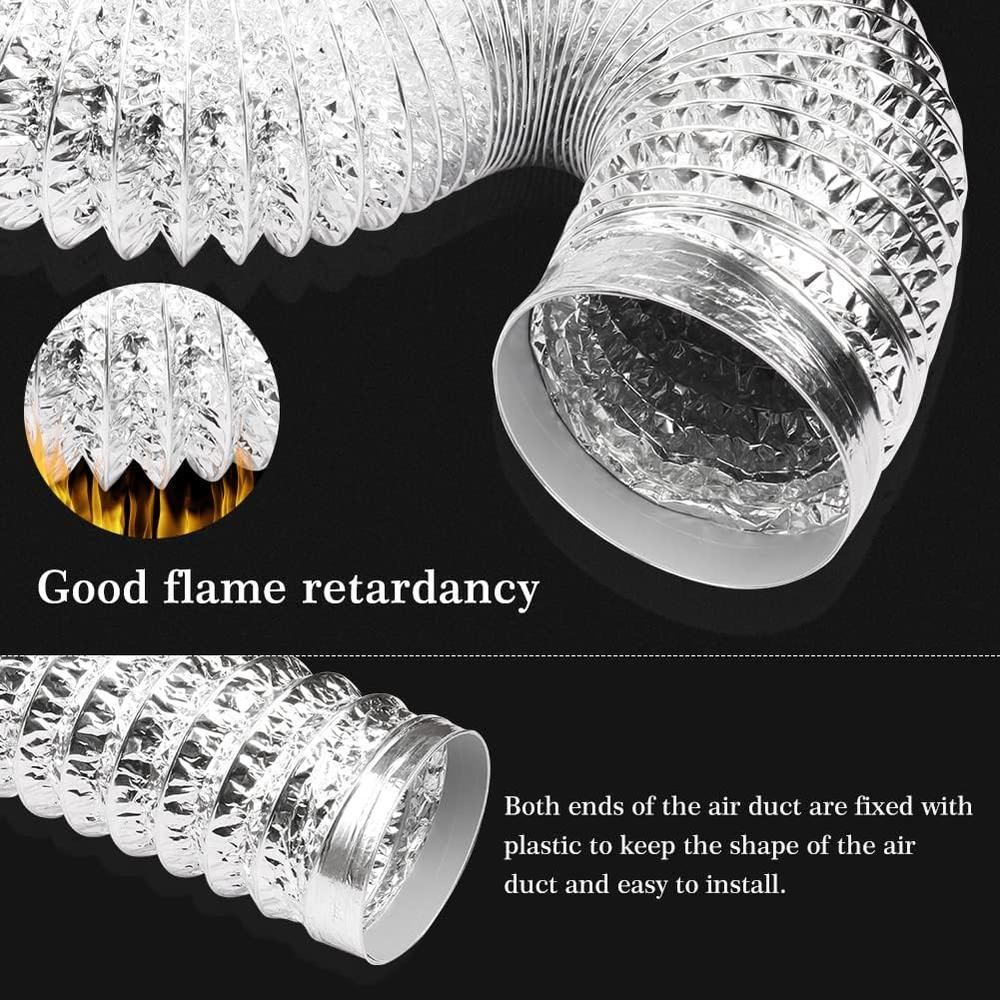 Omont Dryer Vent Hose 4 Inch 5FT Flexible Dryer Ducting Tube Air Duct Aluminum Insulated Flex Hose Kit Indoor Outdoor