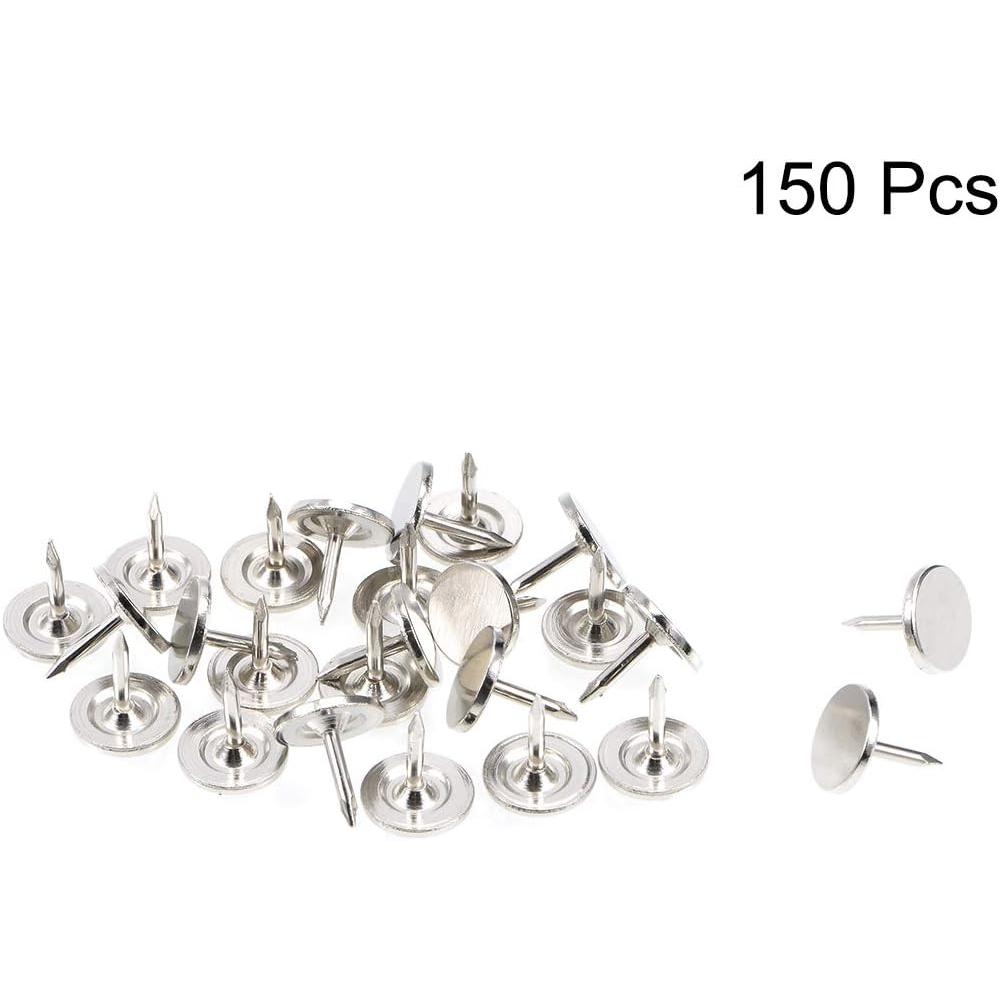 UXCELL Upholstery Nails Tacks 9.5mmx10mm Flat Head Furniture Nails Pins Silver Tone for Furniture Sofa Headboards, 150 Pcs
