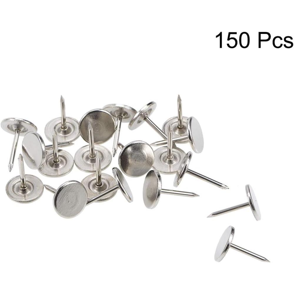 UXCELL Upholstery Nails Tacks 9.5mmx10mm Flat Head Furniture Nails Pins Silver Tone for Furniture Sofa Headboards, 150 Pcs