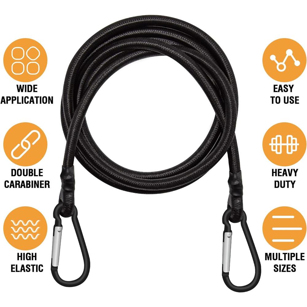 Rugtol Bungee Cords with Carabiner, 6 Pack Long Heavy Duty Carabiner Bungee Cord Assorted Size 24" 40" 60", Extra Stron