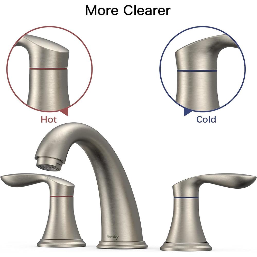 Hosslly Bathroom Sink Faucet, Faucet for Bathroom Sink, Widespread Brushed Nickel Bathroom Faucet 3 Hole with Stainless Steel Pop Up Dr