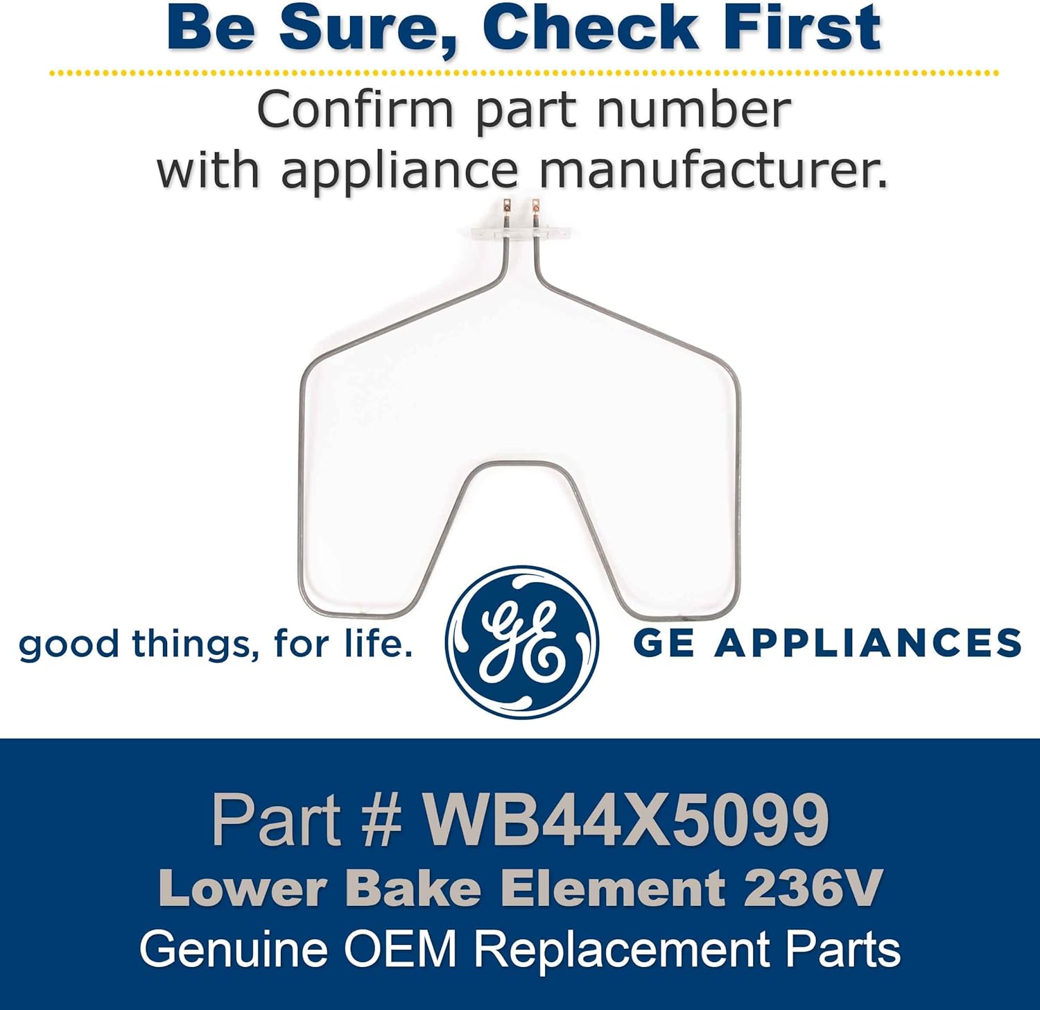 GE WB44X5099 Genuine OEM Lower Bake Element 236V for  Electric Ovens