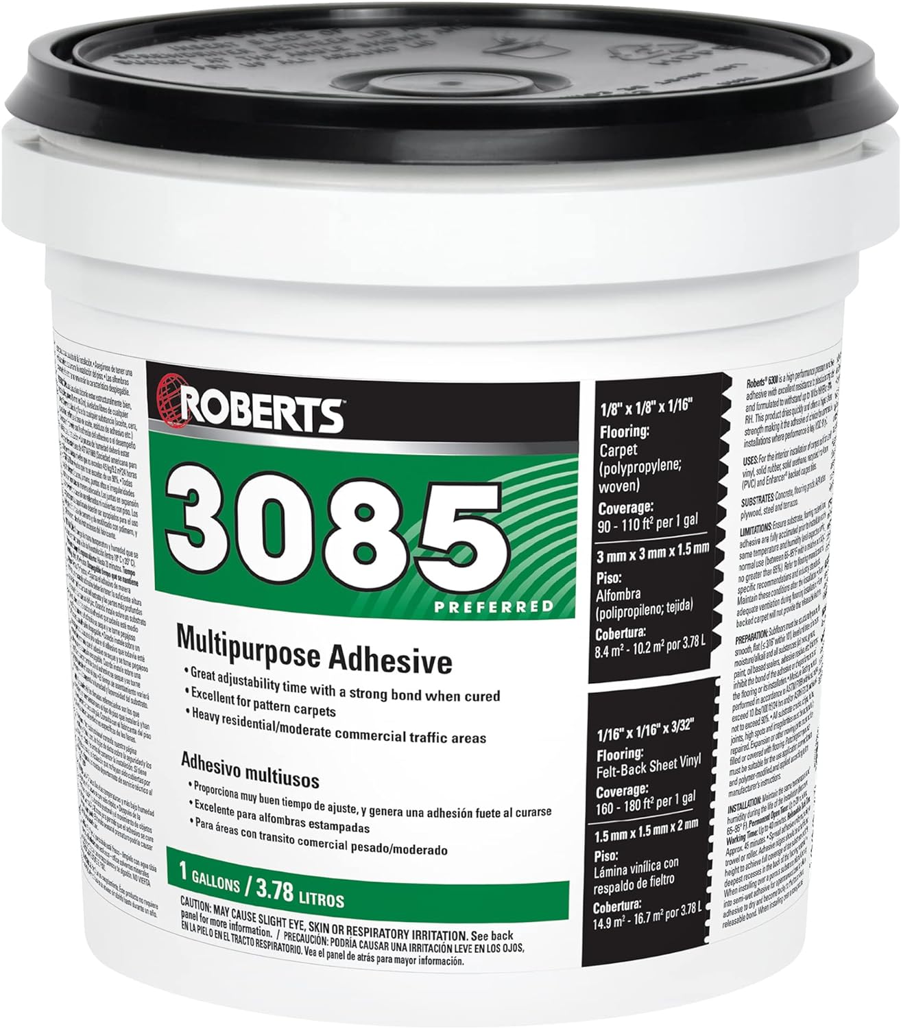 Roberts 3085-1 Multipurpose Carpet and Felt Back Vinyl Adhesive, 1 Gallon, 128 Fl Oz