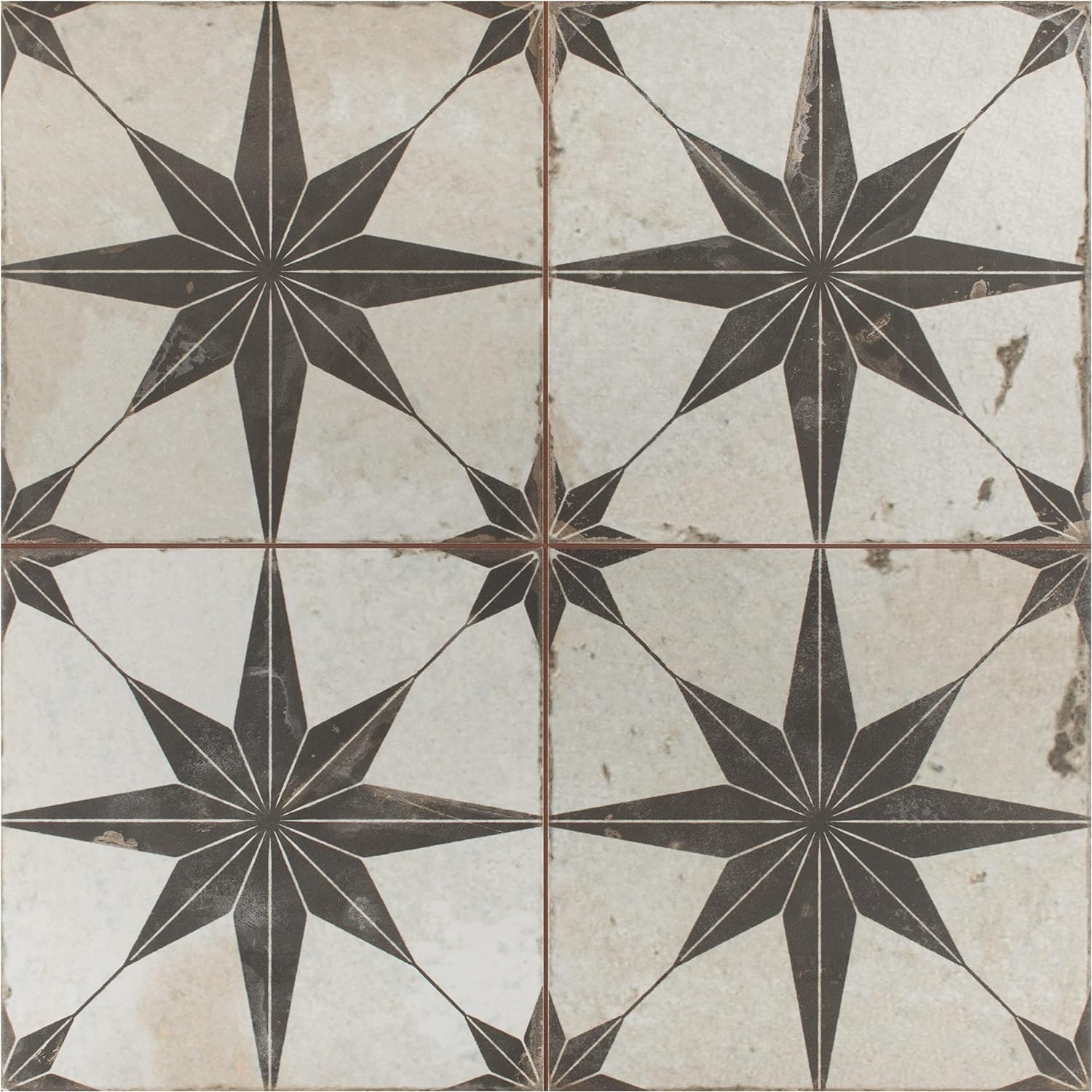SomerTile Kings Star Nero Encaustic 17-5/8" x 17-5/8" Ceramic Floor and Wall Tile