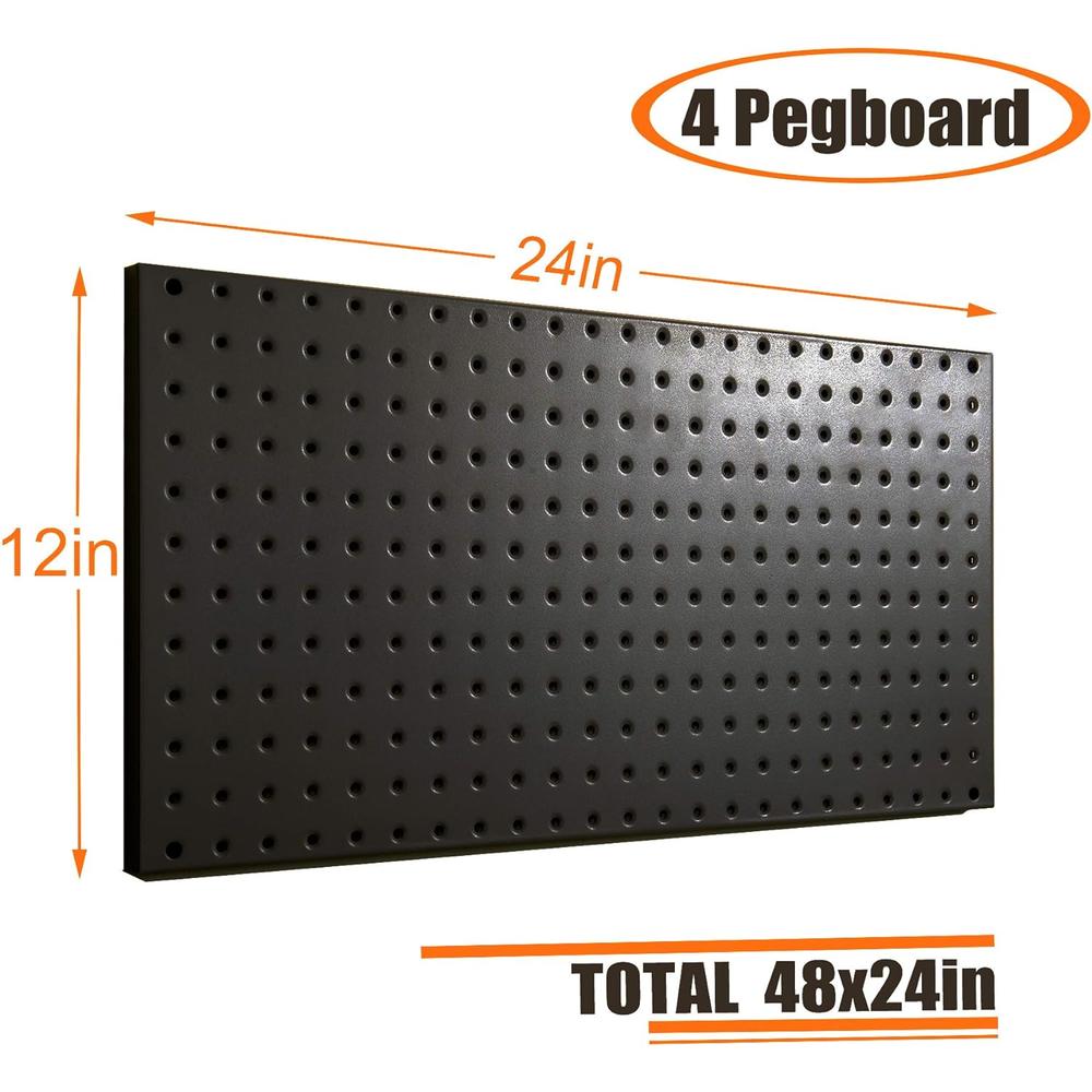 Wallmaster Pegboard Organizer Garage Storage - 48pcs Pegboard Hooks Set, Pegboard Tool Organizer with 48x24 Inch Steel Peg Board