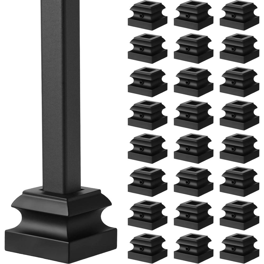 Funrous Iron Baluster Shoes Black Square Baluster Wrought Balusters for Staircase Interior Flat Shoes with Screw for Use with 1/2 Inch